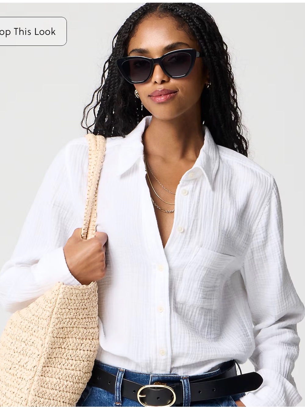 J. Crew White Cotton Gauze Button-Down Shirt